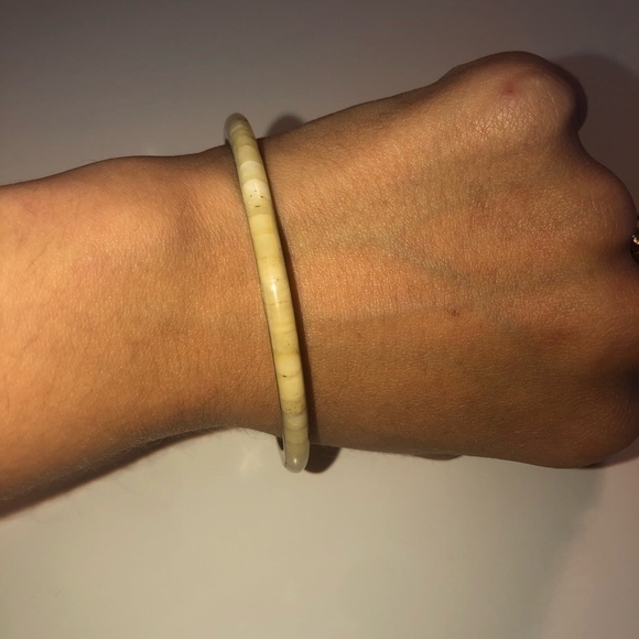 VTG 70s Brass & Natural Bone Inlay Boho Stacking Bangle 8” / 2.6” Diameter - Picture 3 of 5